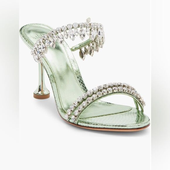 Alexandre Birman Crystal Fringe Mint Green Mule Heels 38.5 / 8.5 NWOT - Picture 2 of 7